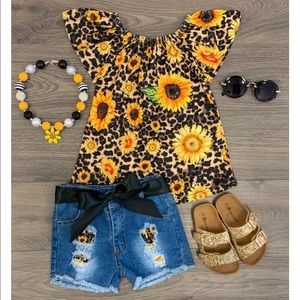 Cheetah Sunflower Denim Short Set